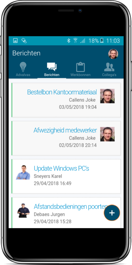 Berichten in opyx communicatieplatform