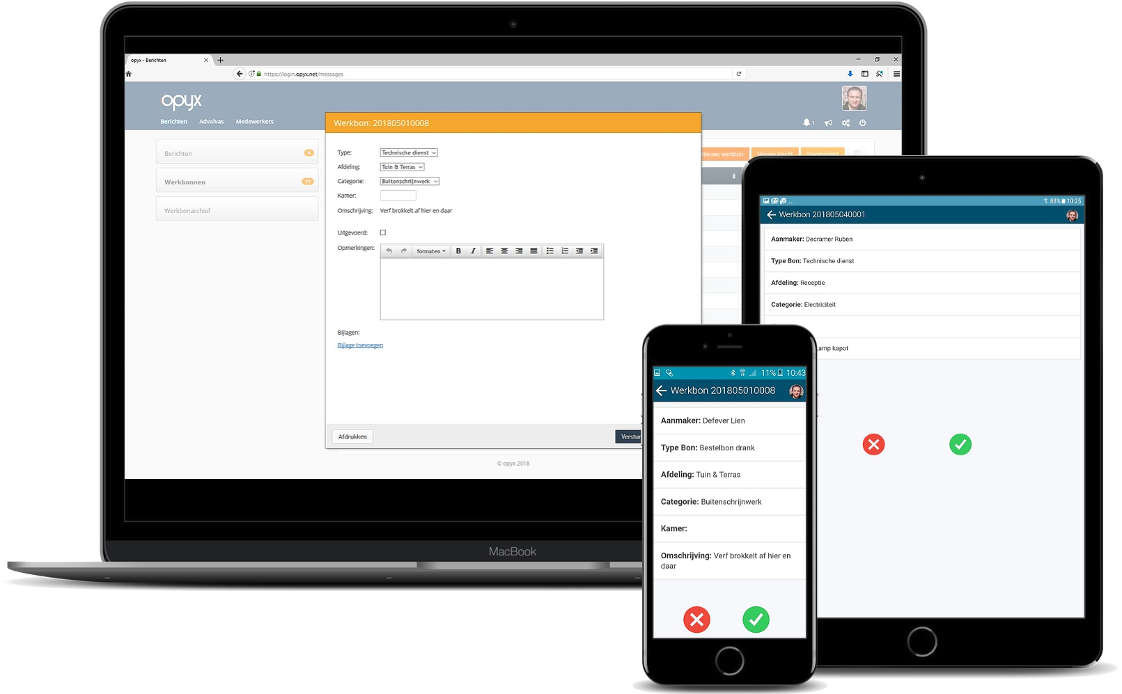 Werkbonnen in opyx communicatieplatform